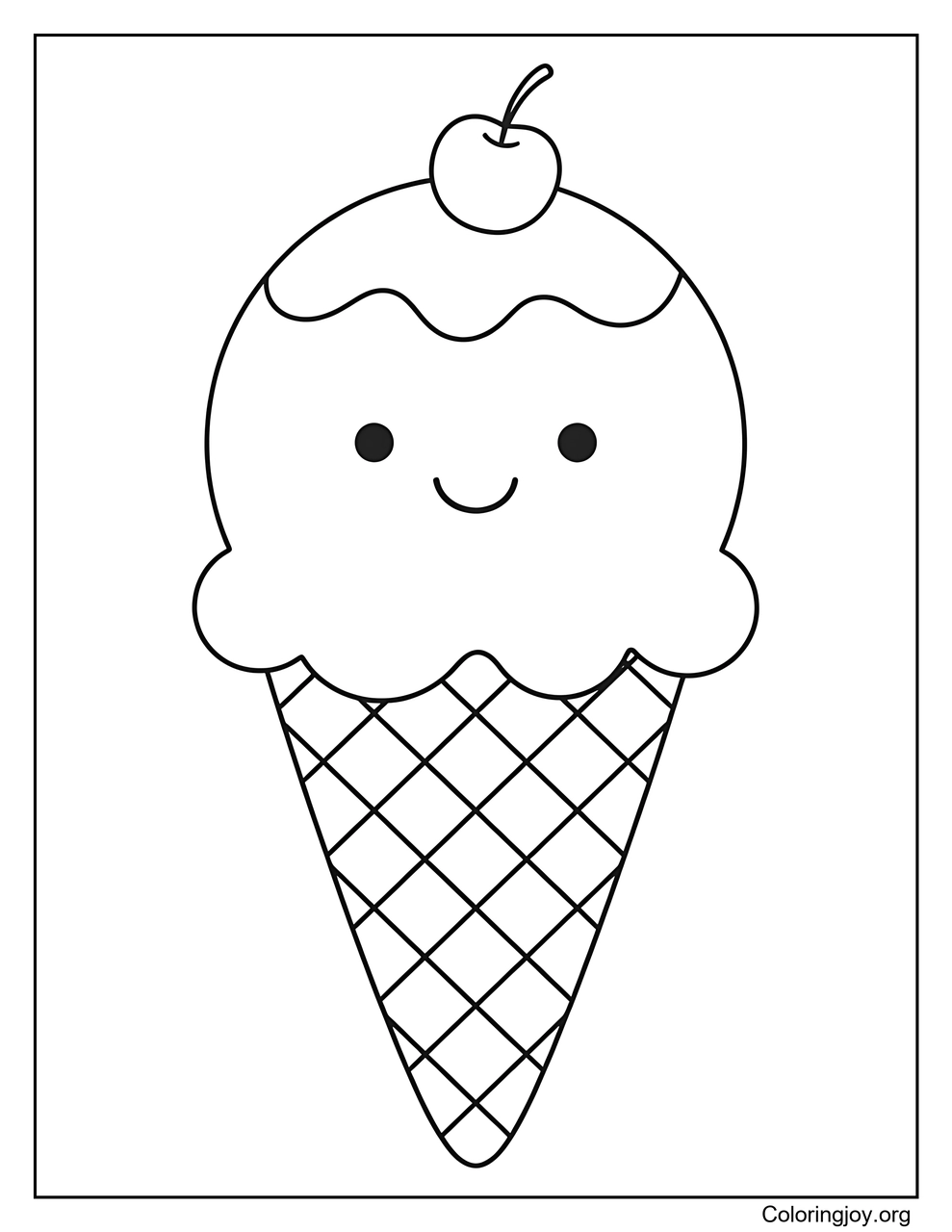 Un cono de helado feliz con una cara amigable