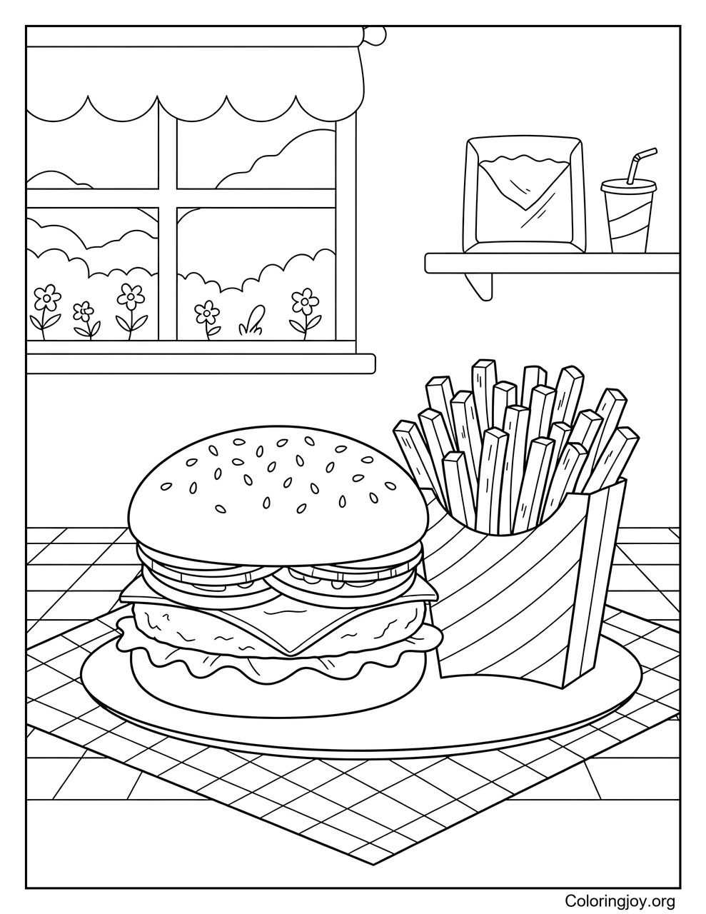 Una hamburguesa y papas fritas