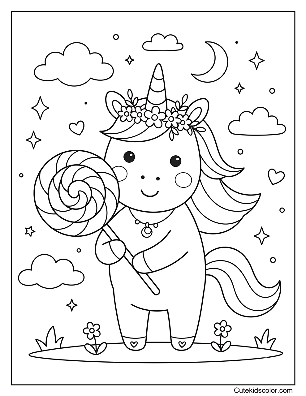 Unicornio sosteniendo una paleta