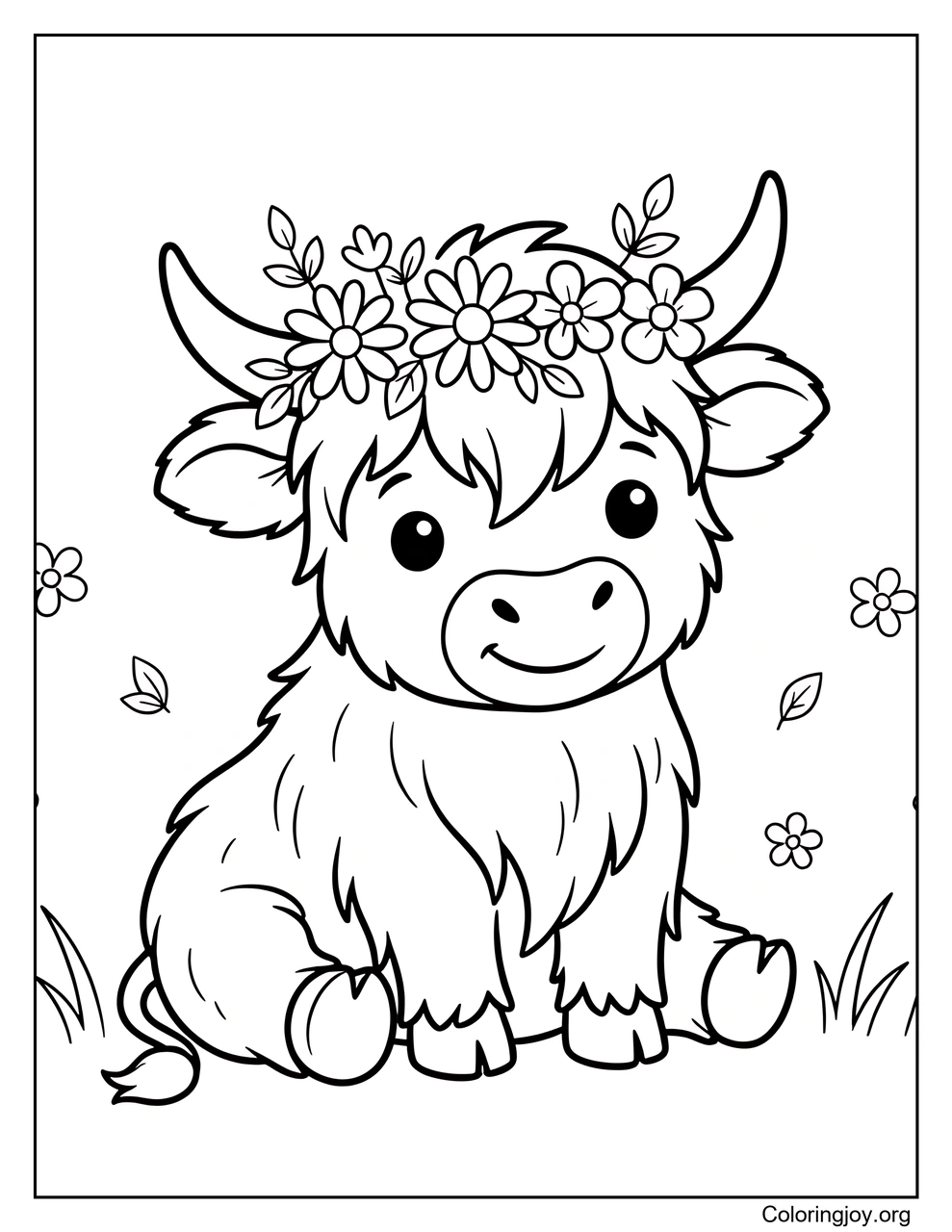 Vaca de las Tierras Altas con Flores
