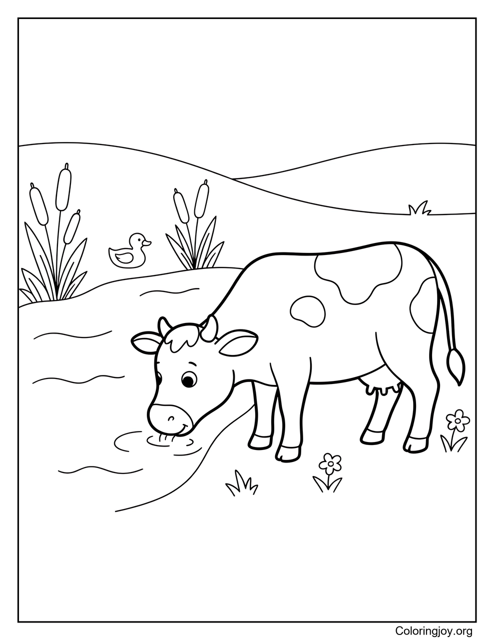 Vaca junto al estanque