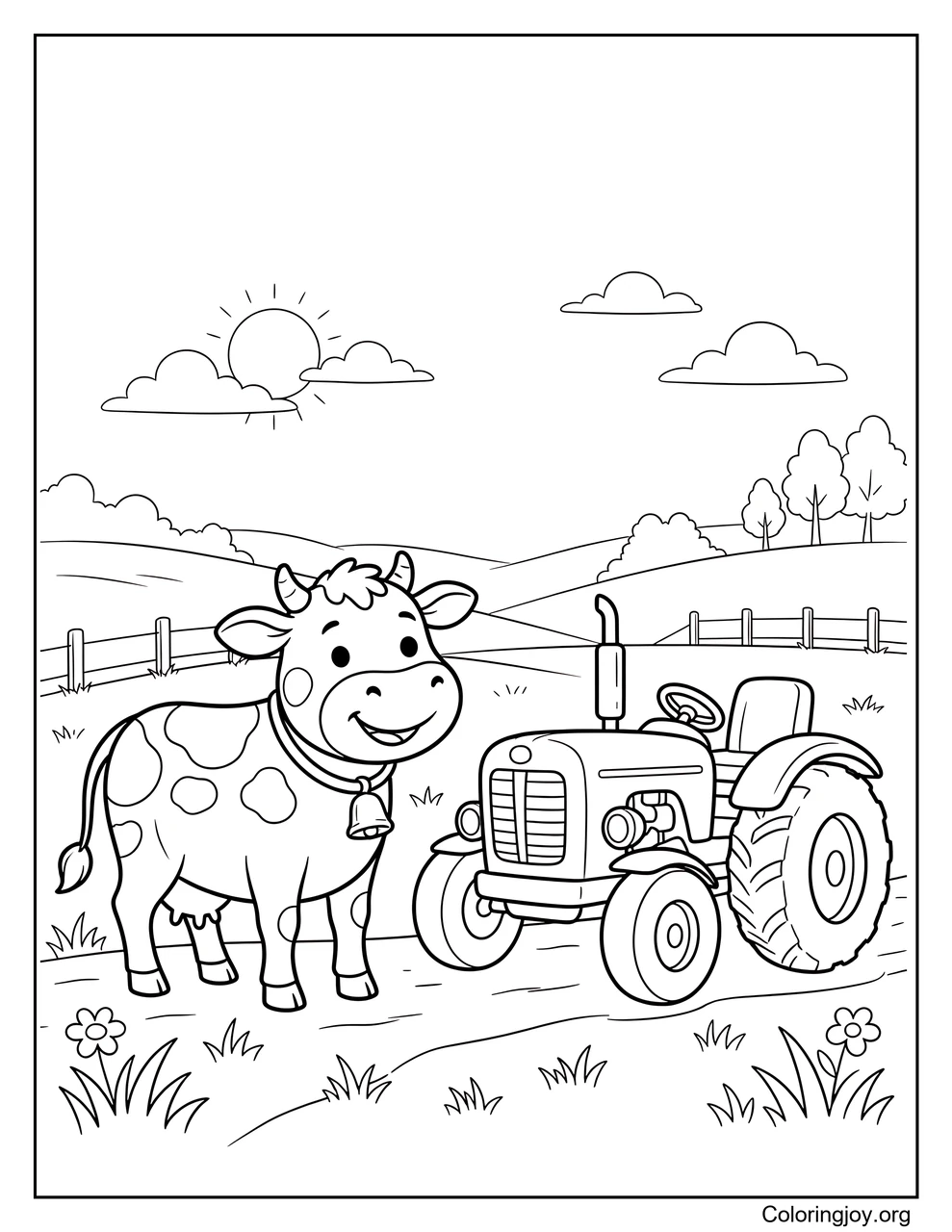 Vaca y tractor