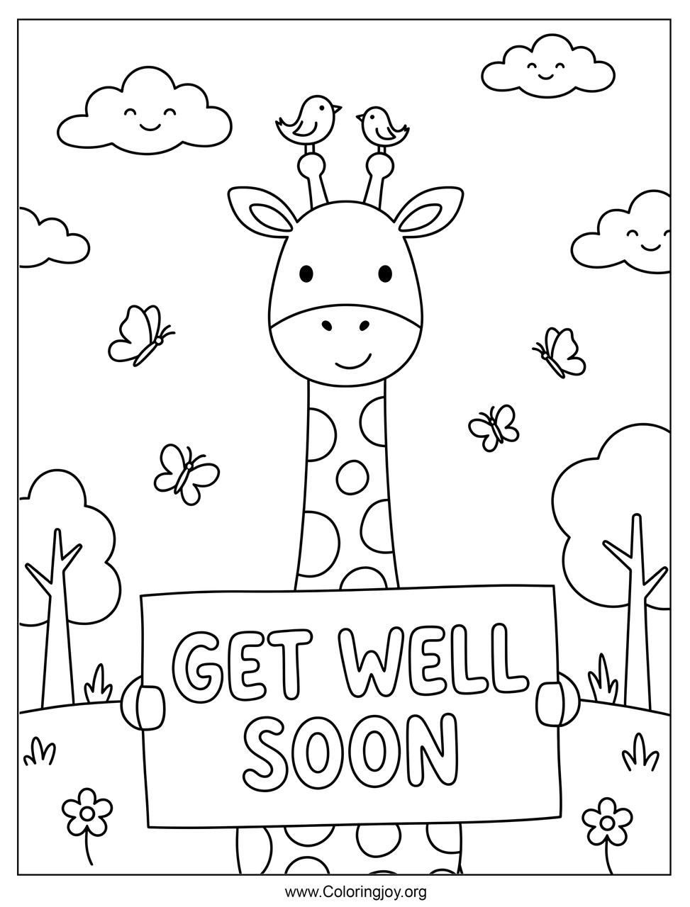 Giraffe with a Get Well Soon Sign