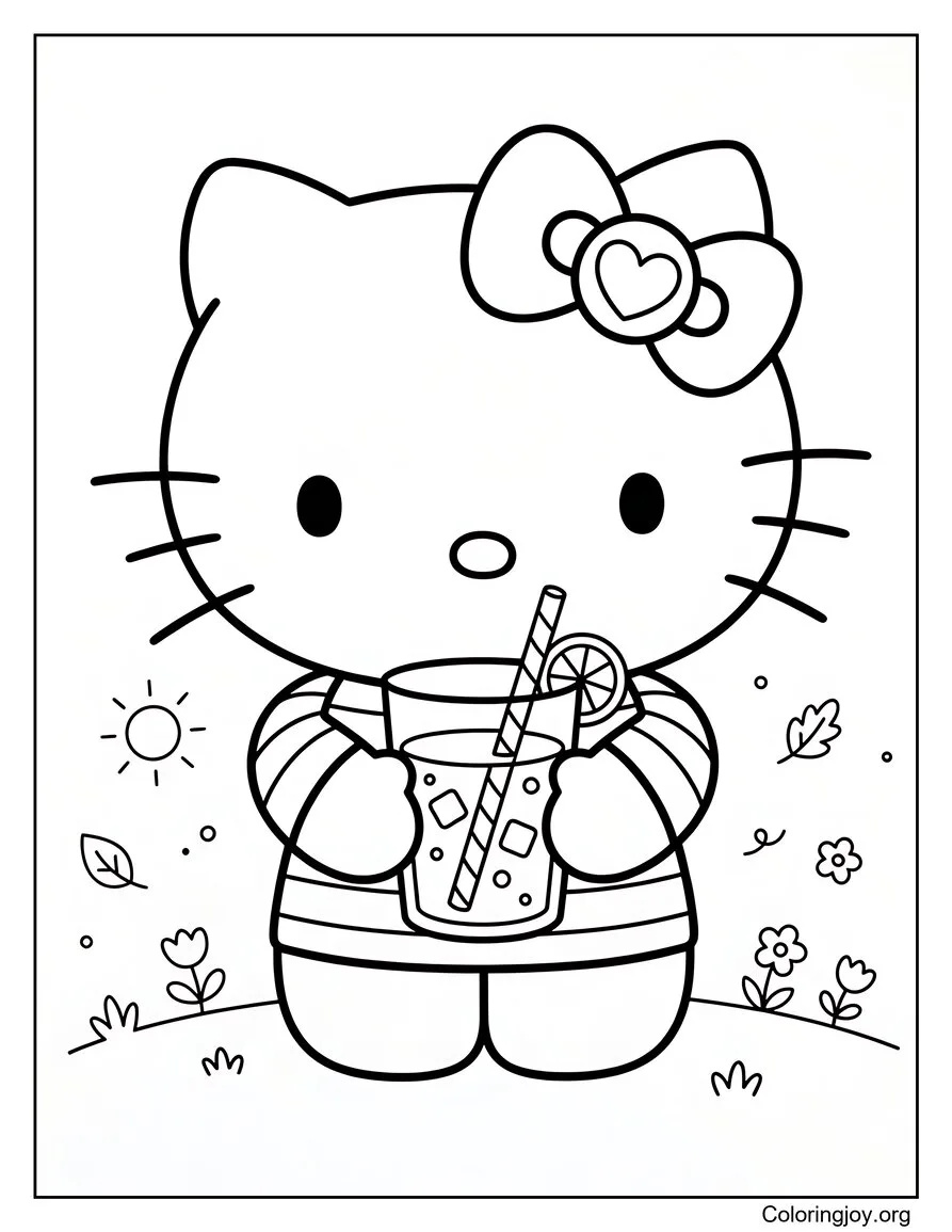 Lemonade Time Kitty Coloring Page