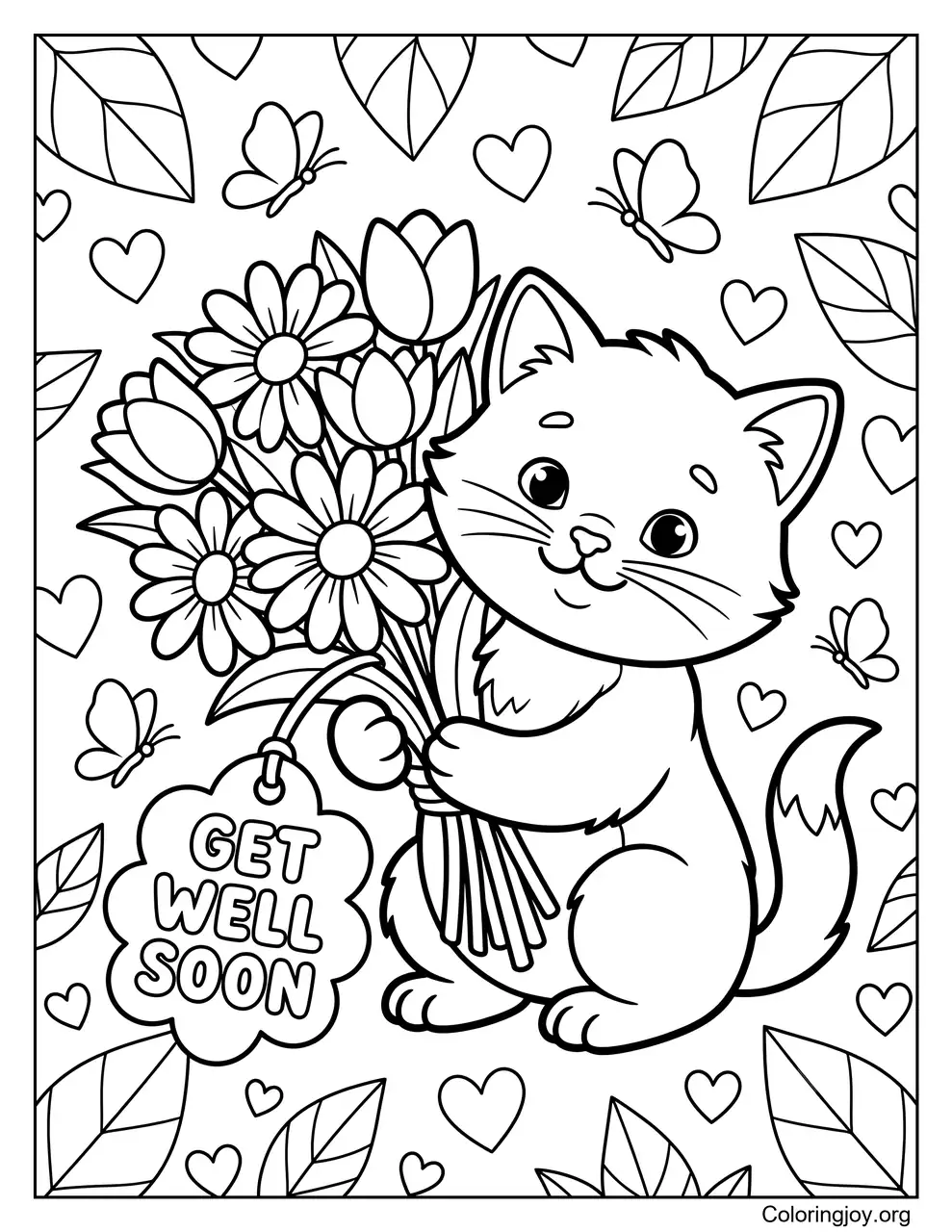 Kitten Holding Flowers Get Well Soon