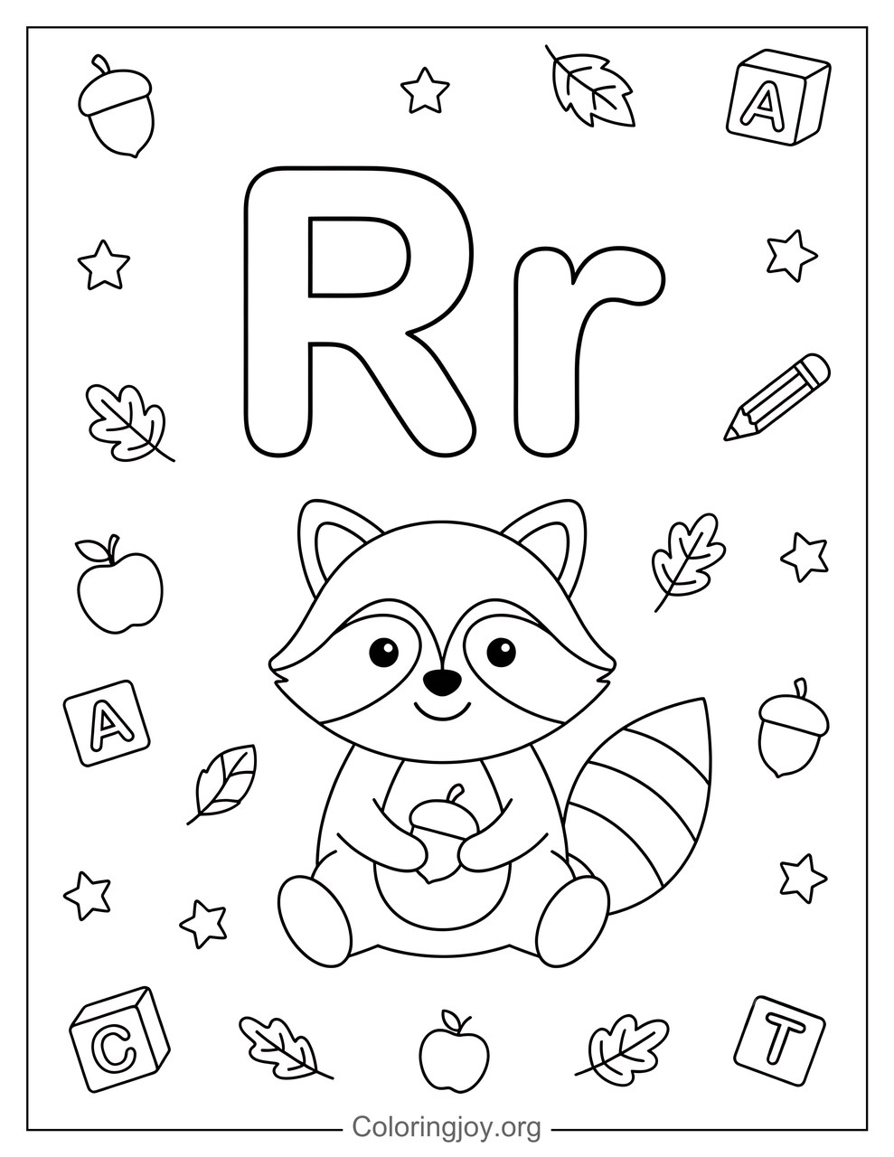 R Is for Raccoon Alphabet Coloring Page
