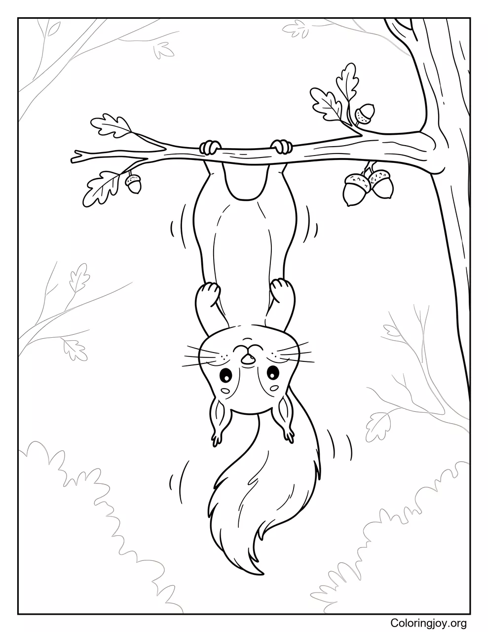 Squirrel Hanging Upside Down from a Branch