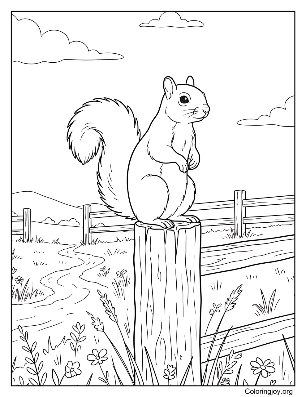 Standing on a Wooden Fence Post with a Squirrel