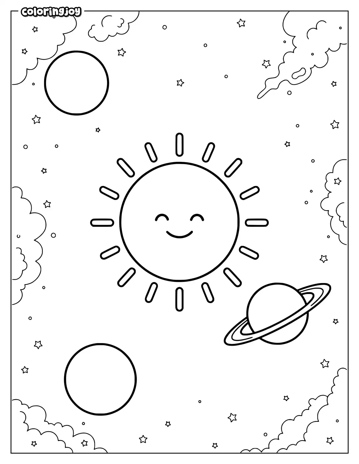 Friendly sun surrounded by simple planets.
