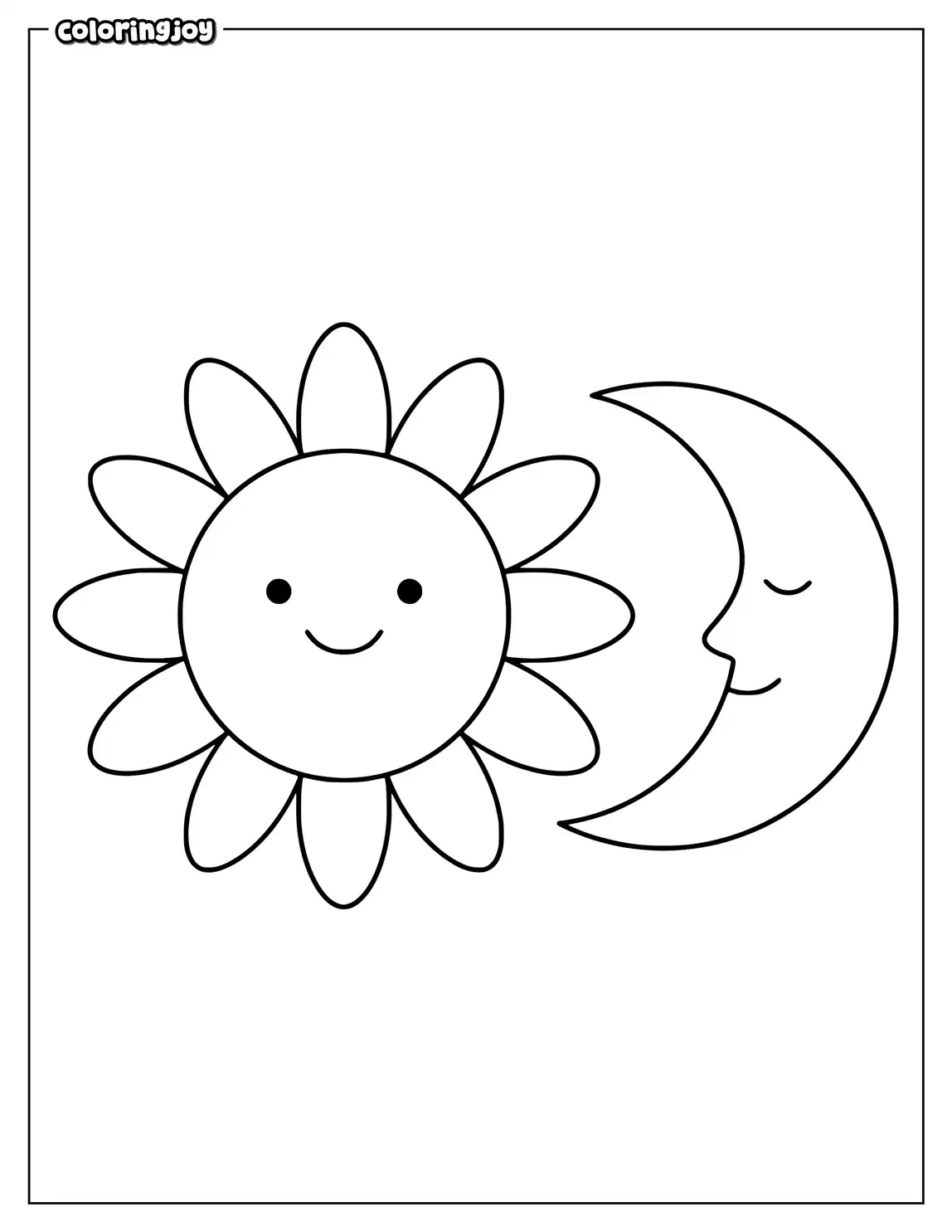 Smiling sun sitting beside a crescent moon.