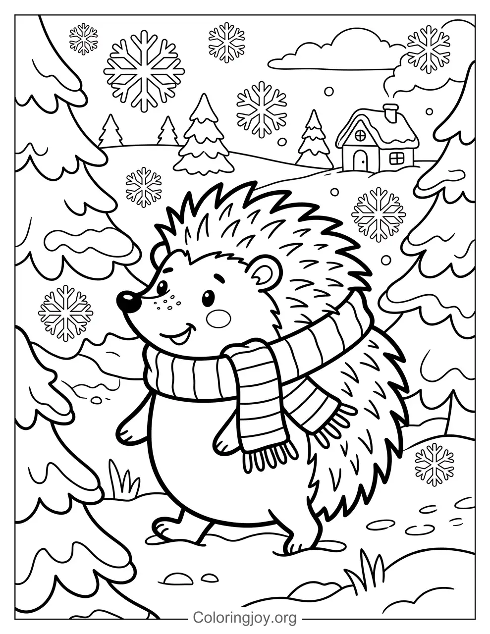 Winter Hedgehog Coloring Page