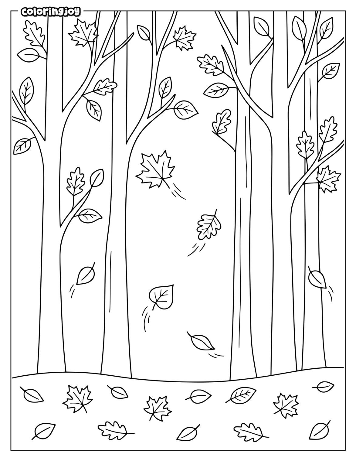 Cozy autumn scene with tree Fall Leaves and simple bench.
