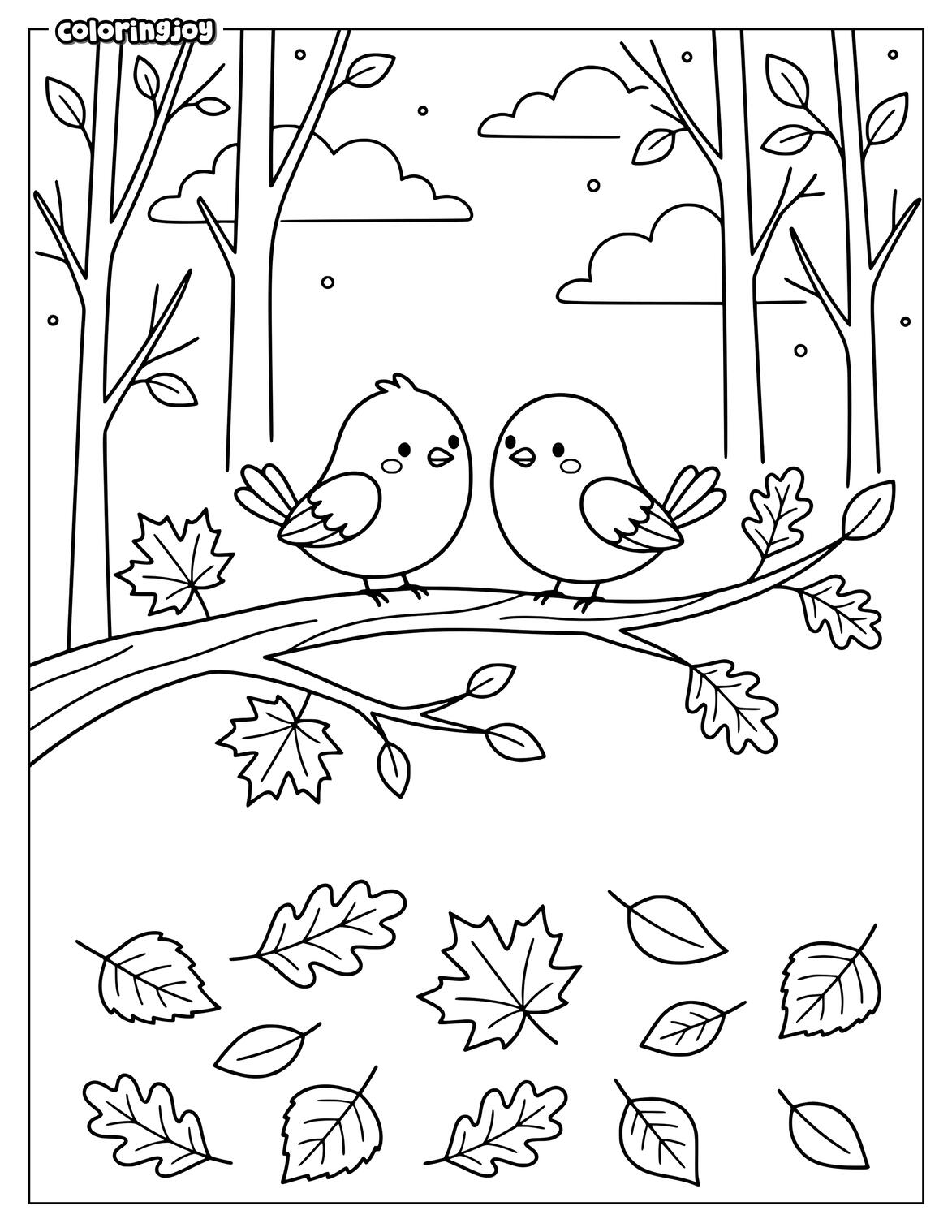 Fall Leaves featuring different natural leaf shapes around branches.