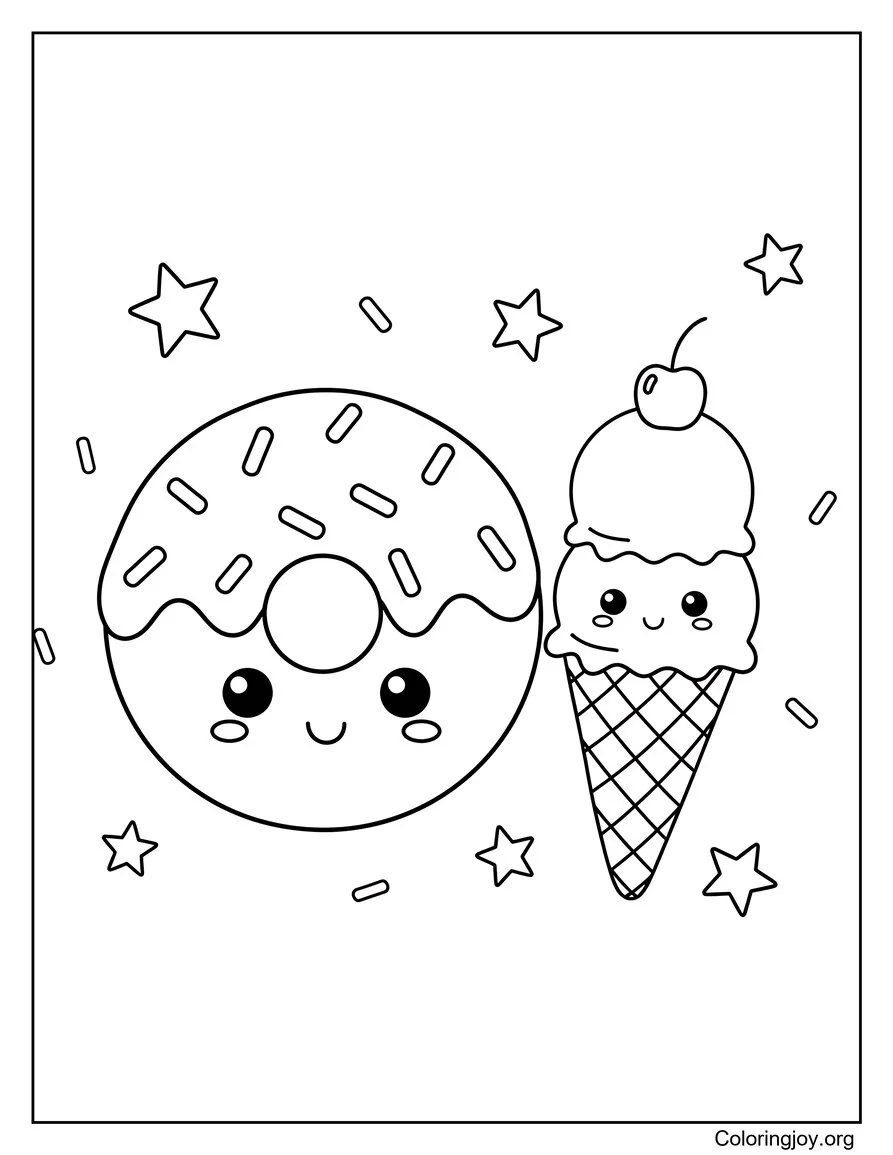 Here a donut shares the page with a two-scoop ice cream cone.