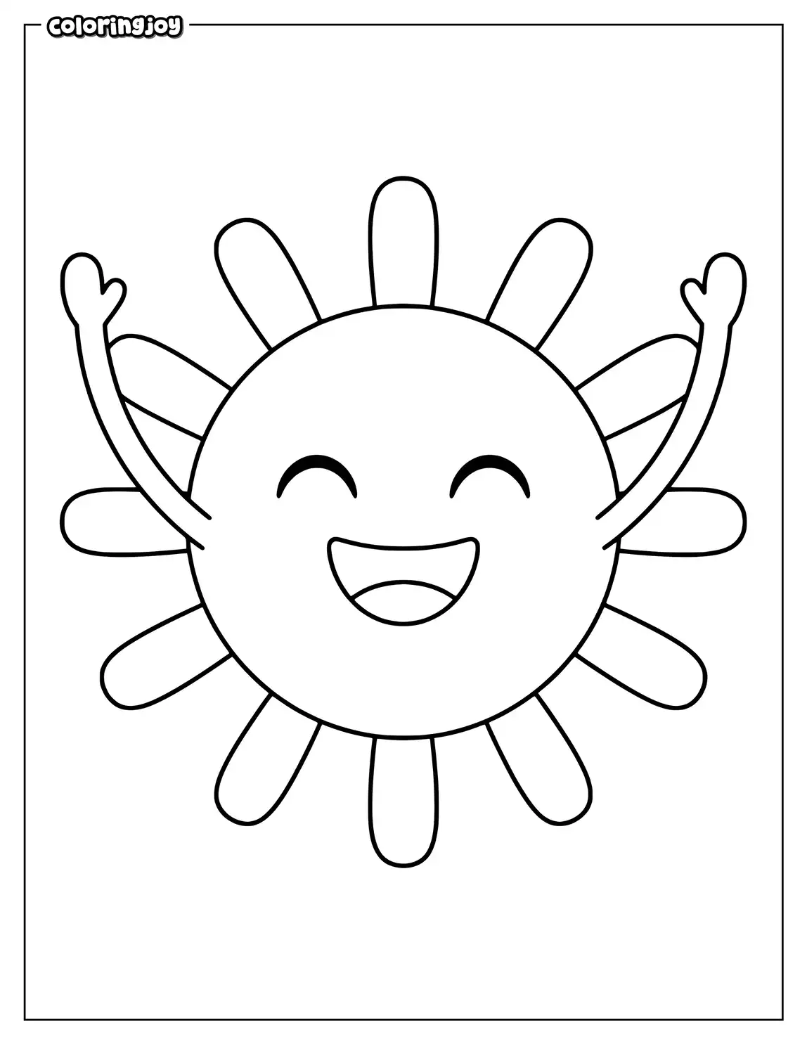 Sunny character laughing with closed eyes.