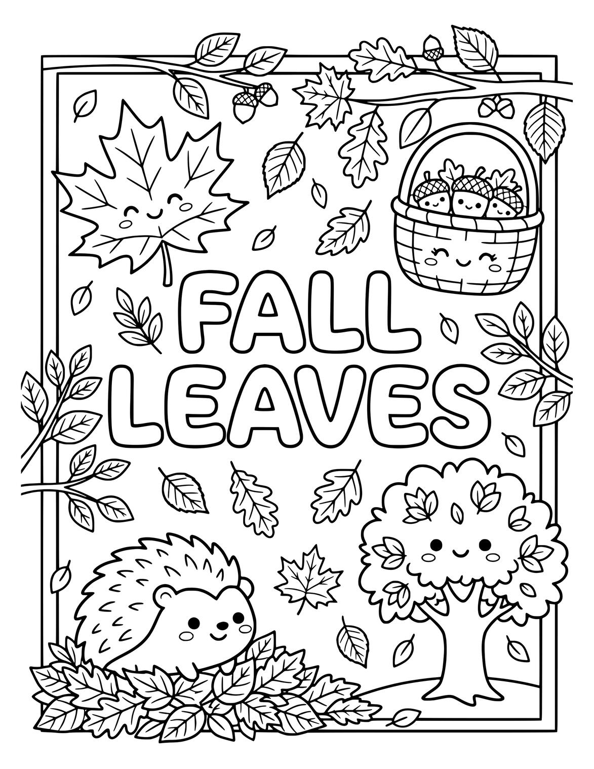 Fall Leaves page showing a forest path covered with fallen leaves.