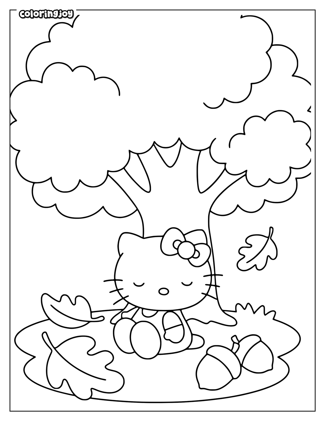Peaceful Autumn Morning With Hello Kitty and Leaves.