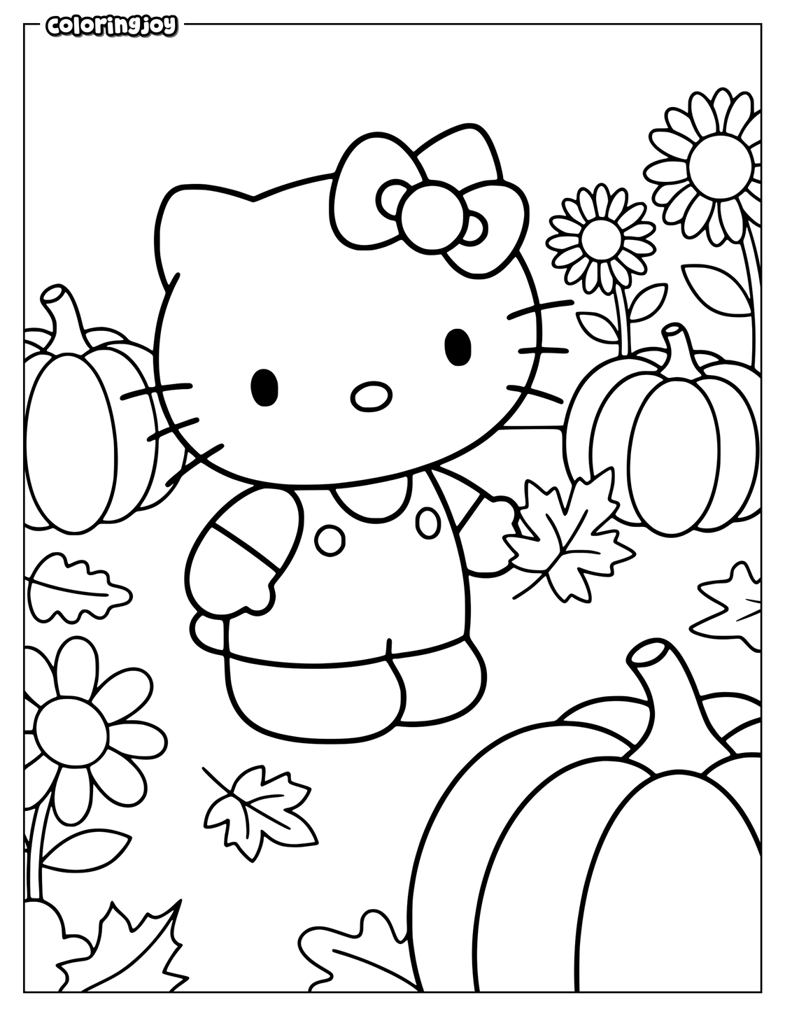 Pumpkins and Flowers With Hello Kitty in Fall.