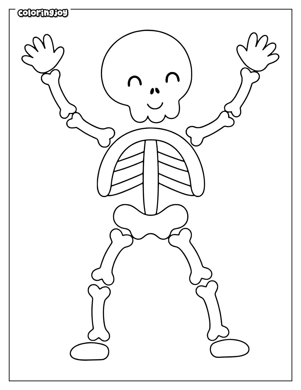 Friendly skeleton holds a tiny pumpkin beside Halloween stars.