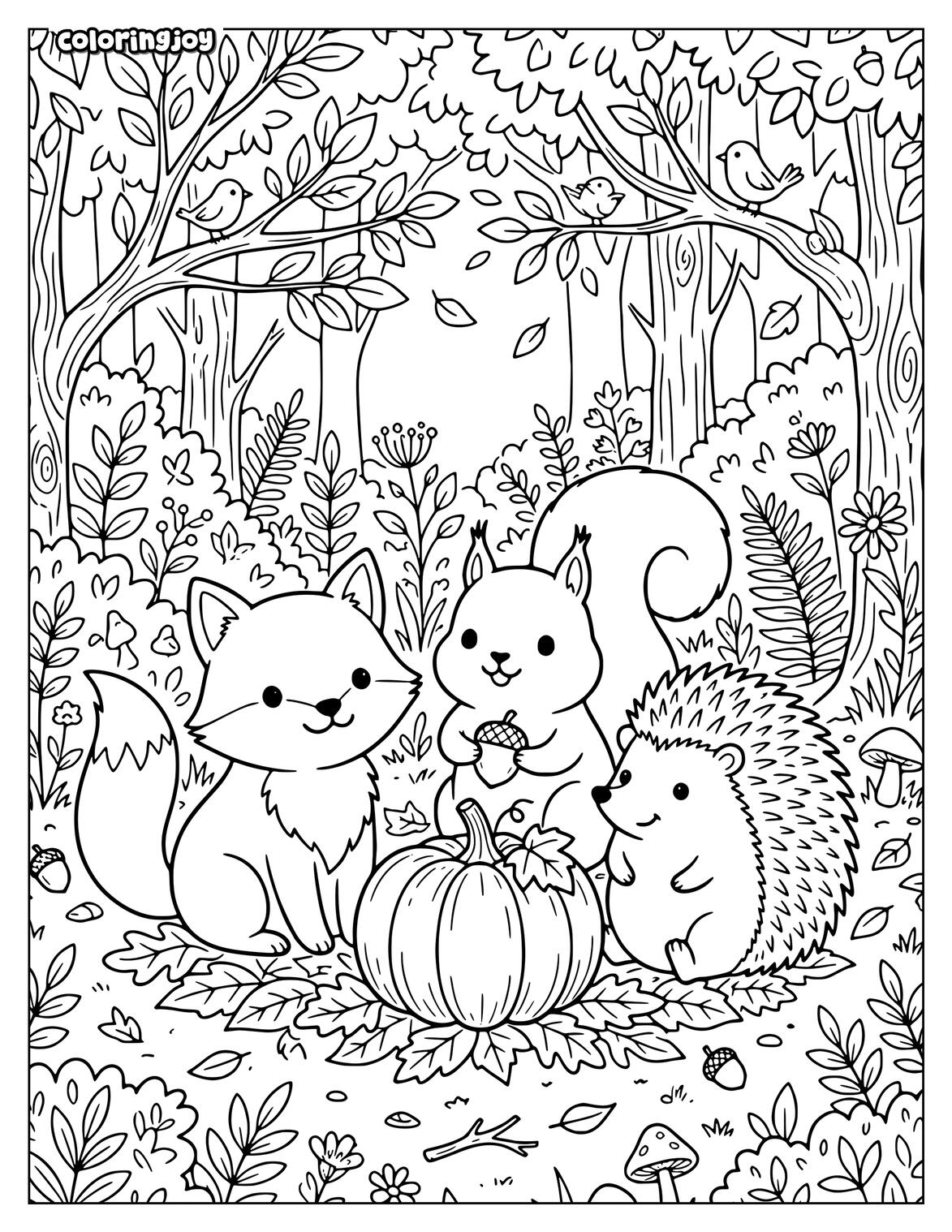 Squirrel Cozy Fall Coloring