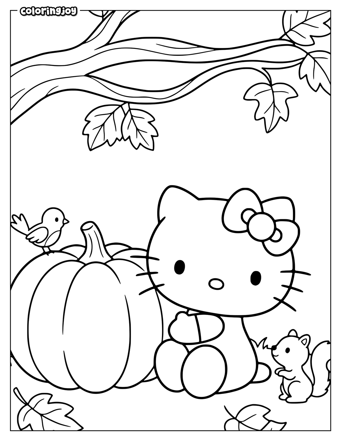 Hello Kitty With Woodland Friends and a Pumpkin.