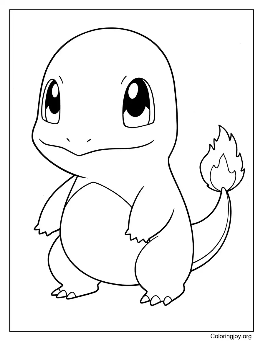 Cute Charmander with Glowing Tail Flame Coloring Page