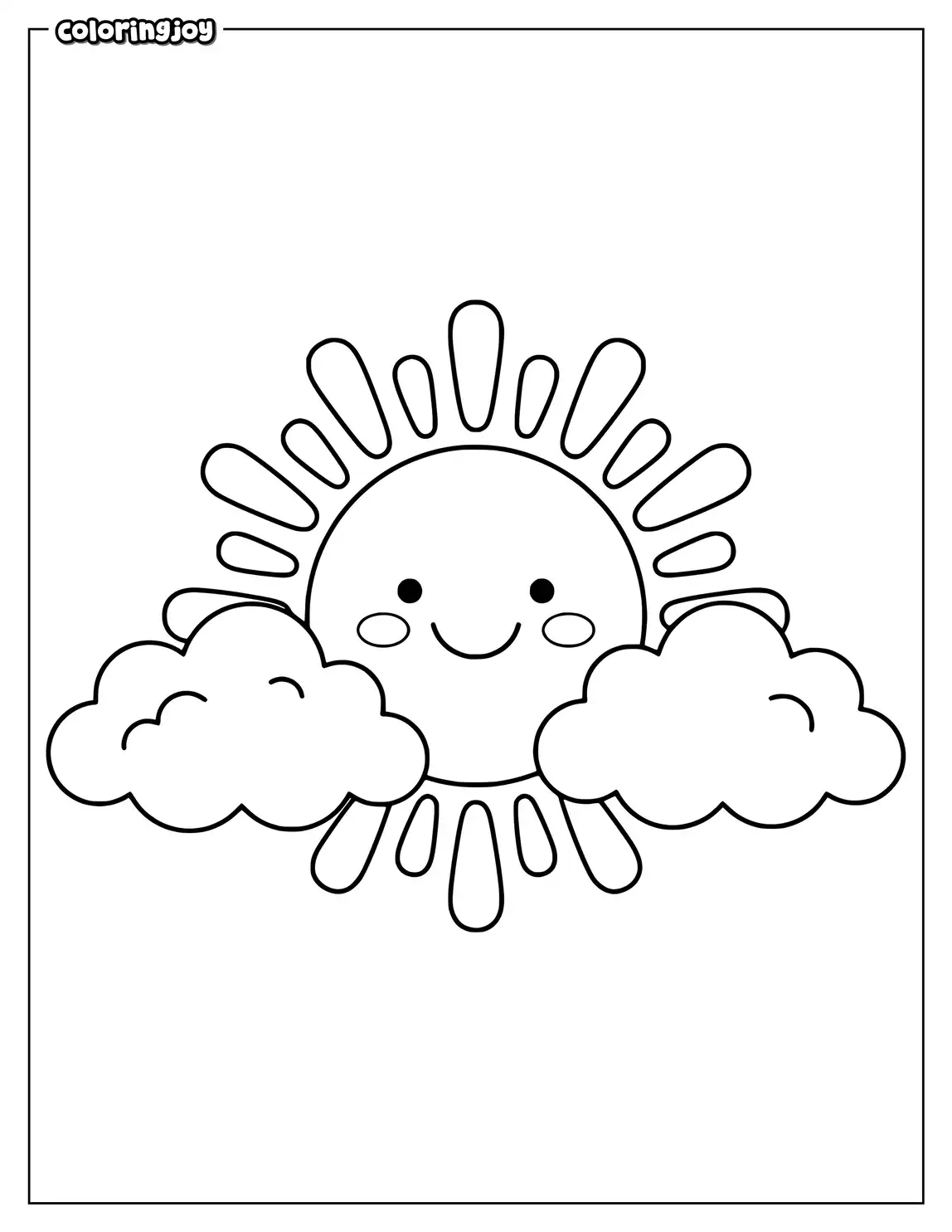 Friendly sun peeking between two clouds.