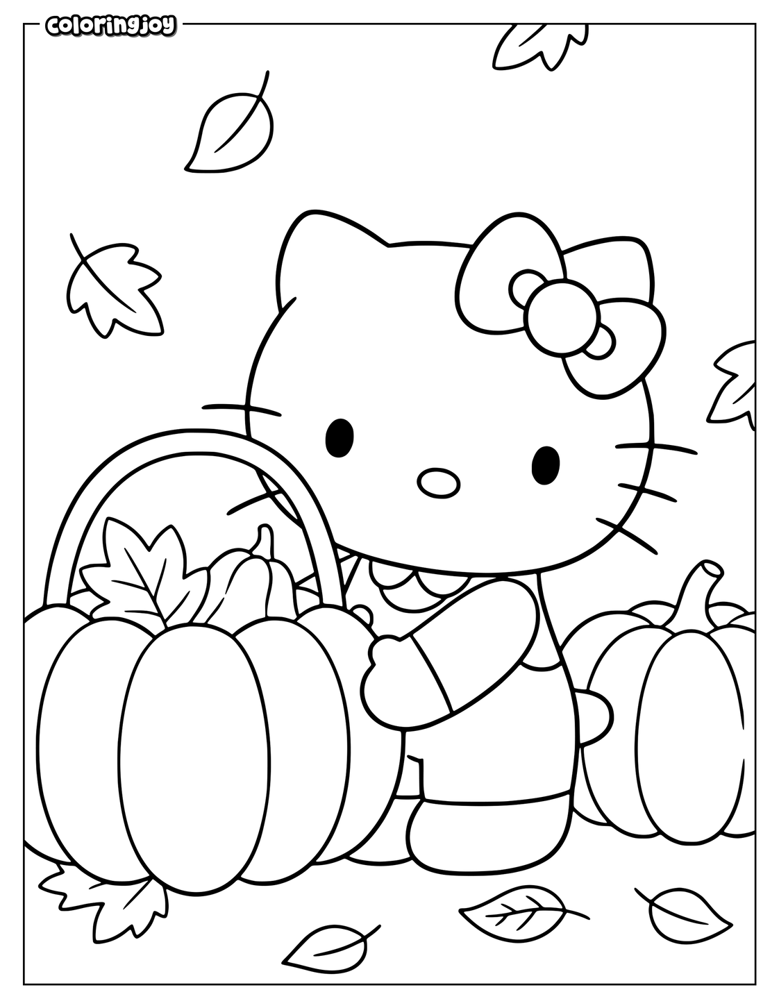 Pumpkin Basket and Fall Leaves With Hello Kitty.