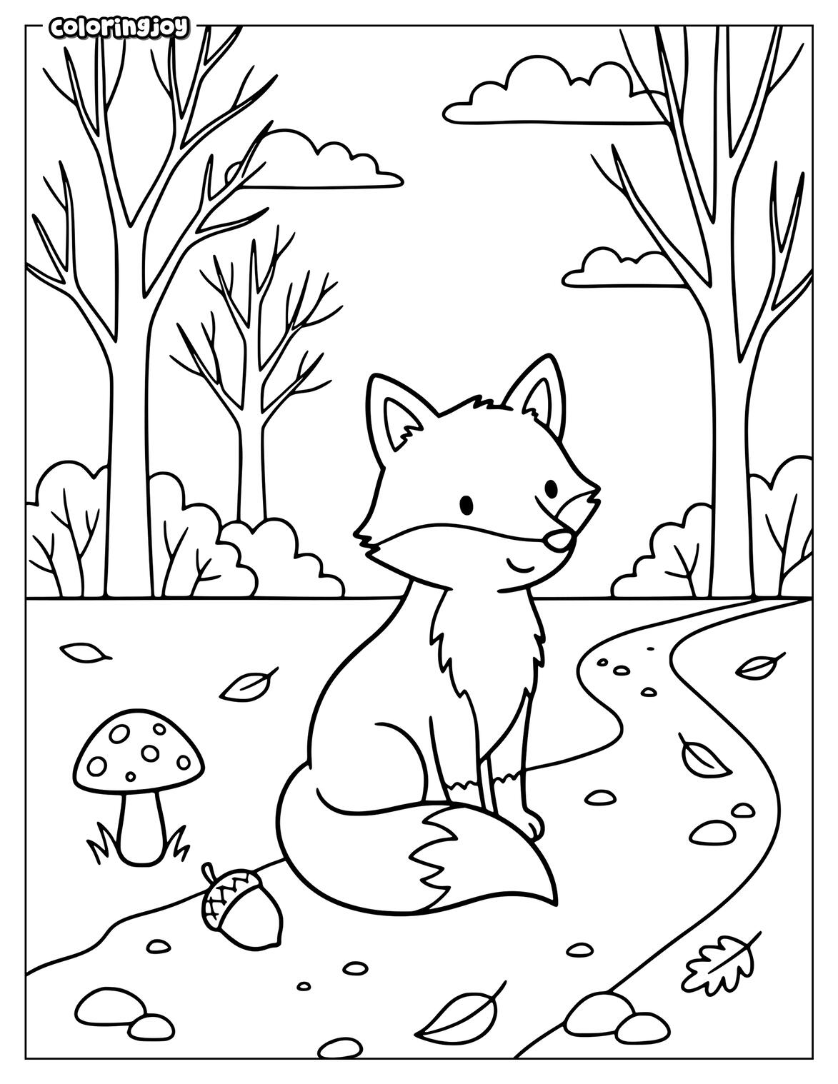 Fox Wearing Scarf With Pumpkin Coloring Page