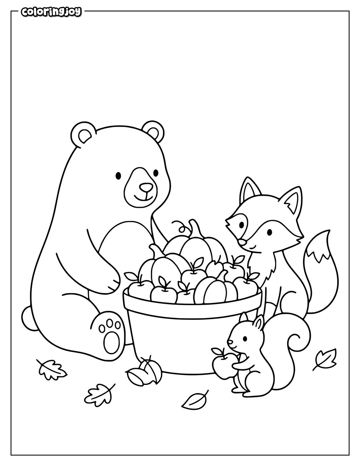 Goat Standing Near Pumpkins Coloring Page