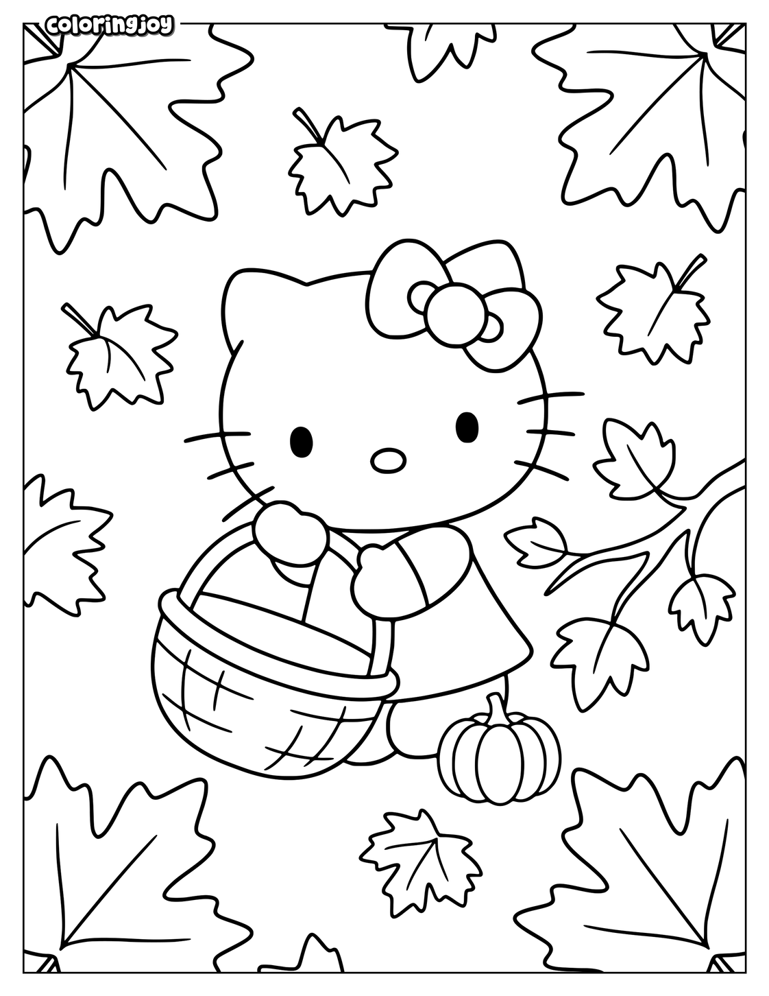 Falling Maple Leaves With Hello Kitty and a Basket.