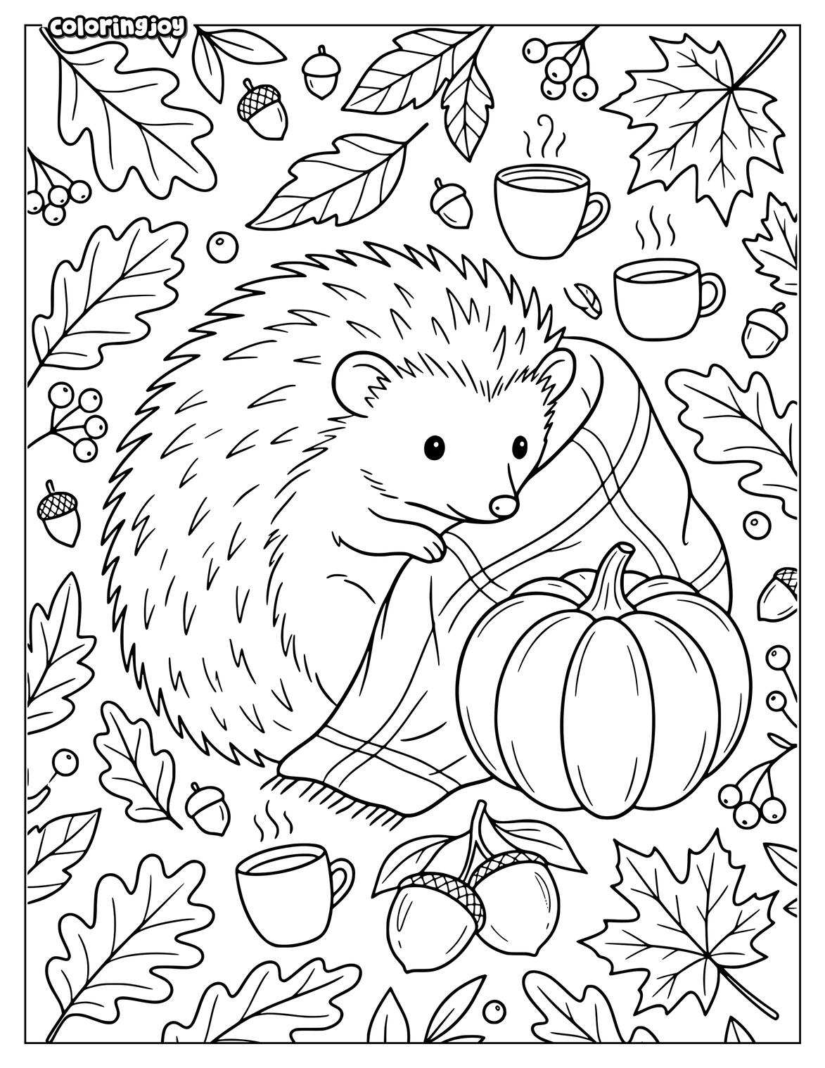 Squirrel Sitting Under Autumn Tree Coloring Page