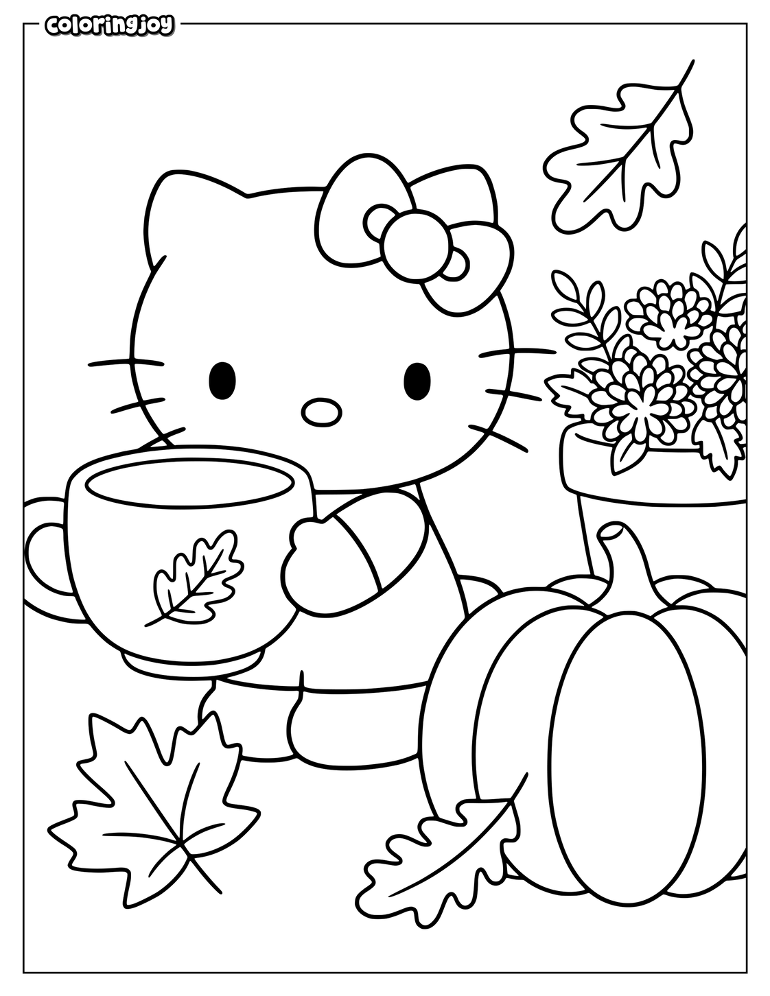 Warm Fall Drink With Hello Kitty and Decorations.