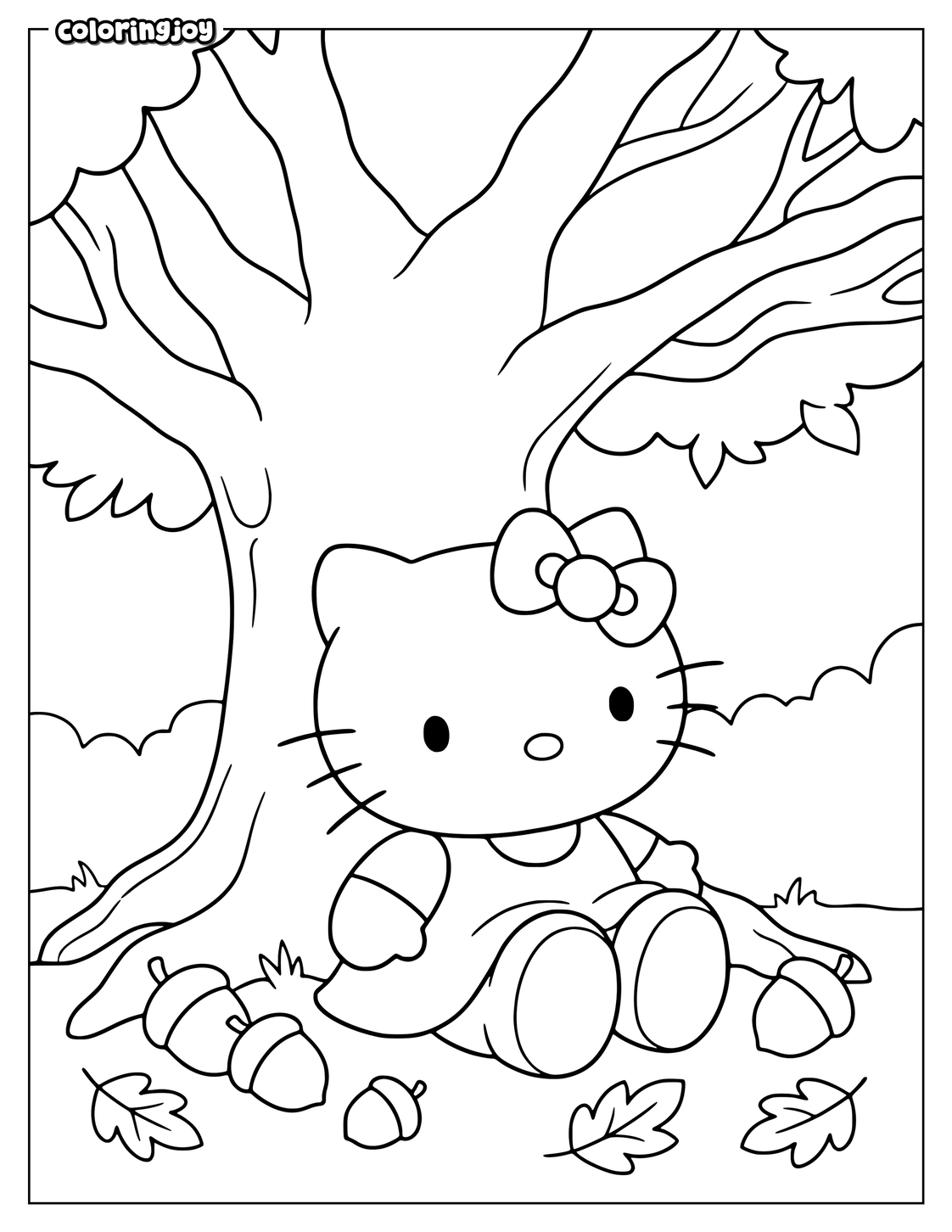 Hello Kitty Under a Large Autumn Tree.