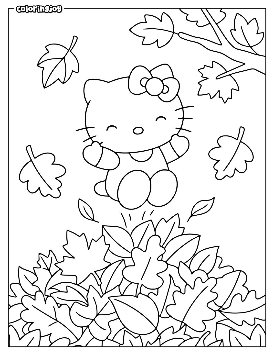 Hello Kitty Jumping Into a Leaf Pile.