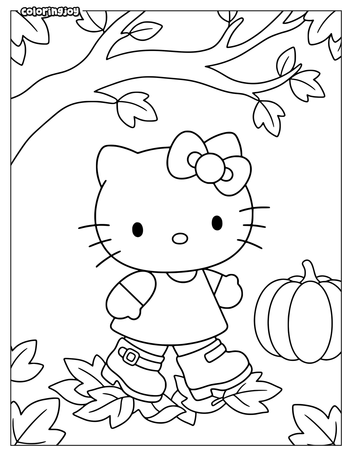 Hello Kitty Walking Through Autumn Leaves in Boots.