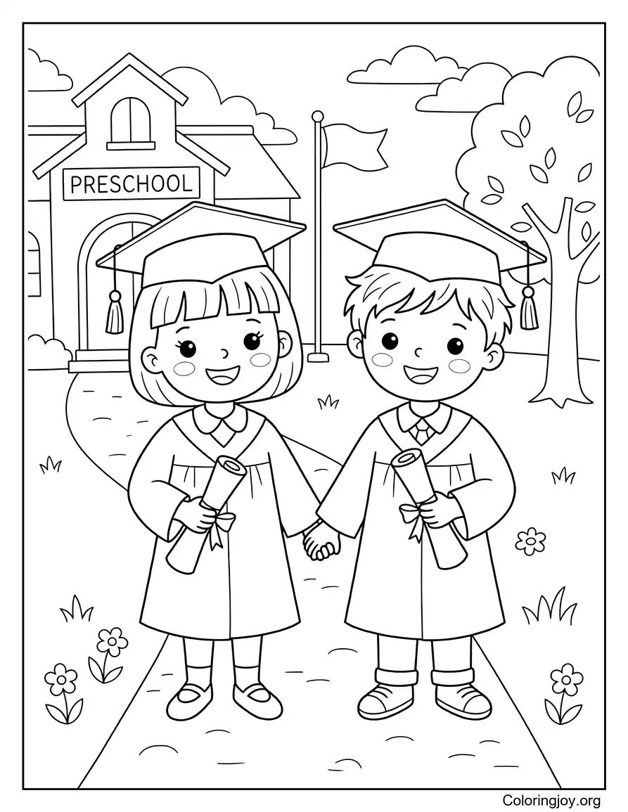 Little Twins Graduating Together From Preschool