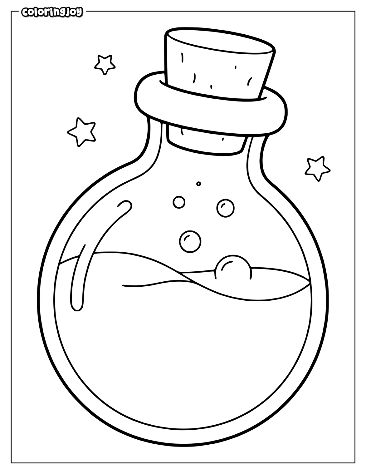 Round potion bottle has tiny Halloween stars around it.