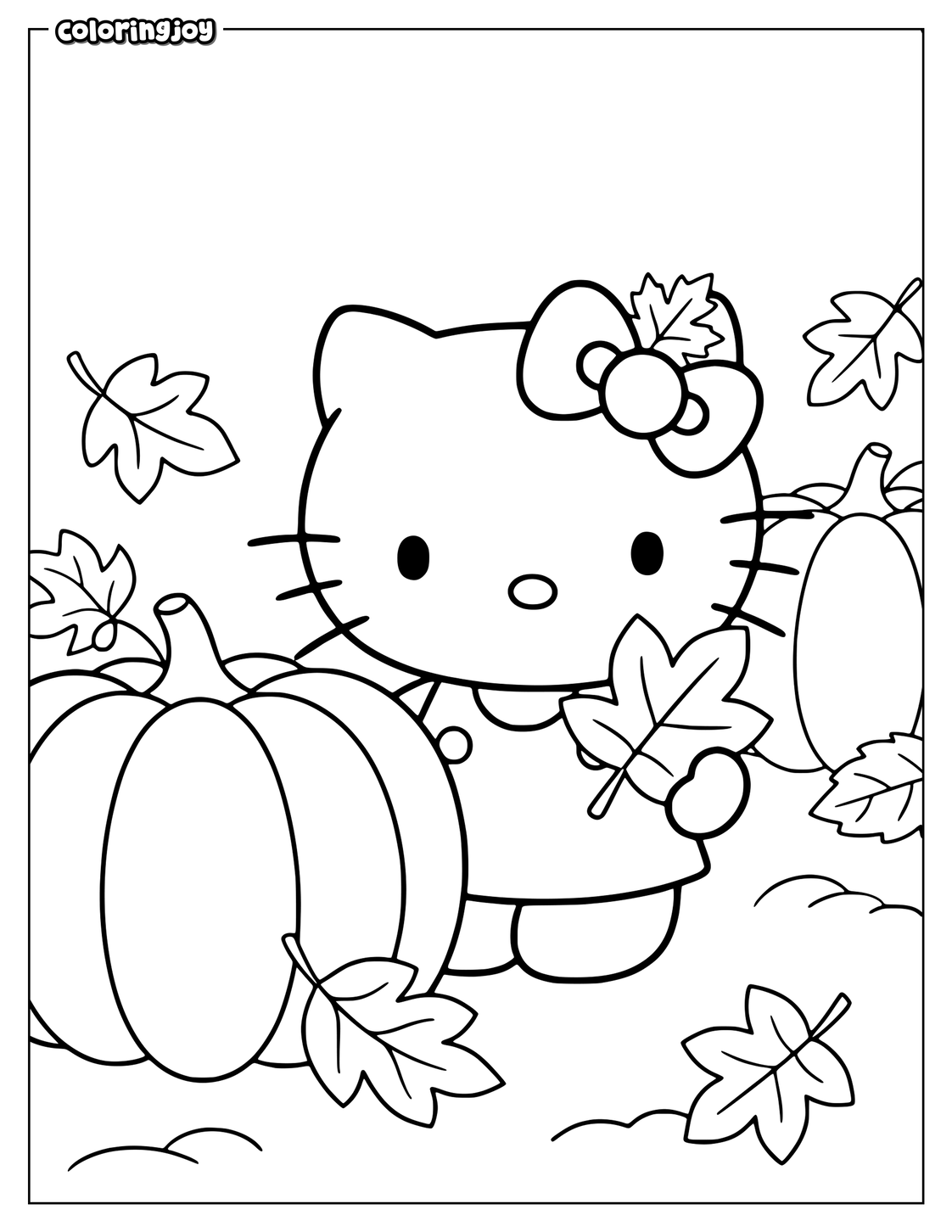 Big Pumpkins and Fall Leaves With Hello Kitty.