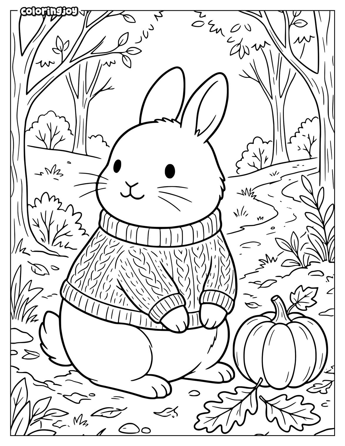 Rabbit Wearing Fall Sweater Coloring Page