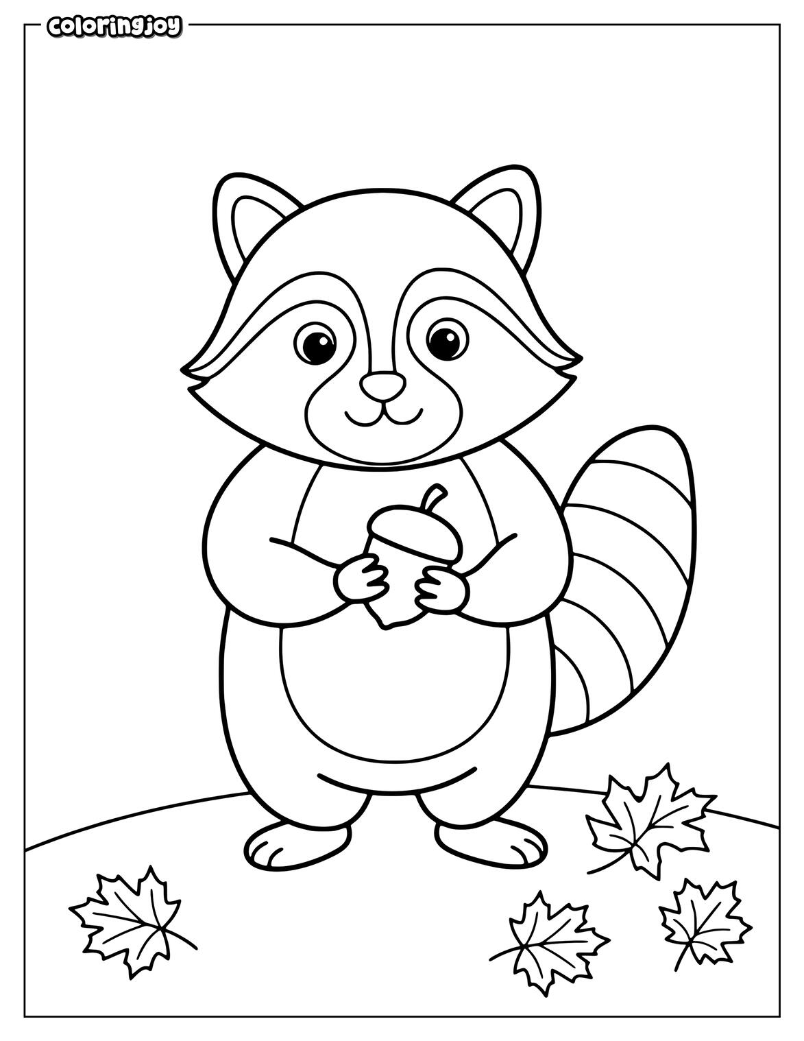 Raccoon Fall Coloring Page