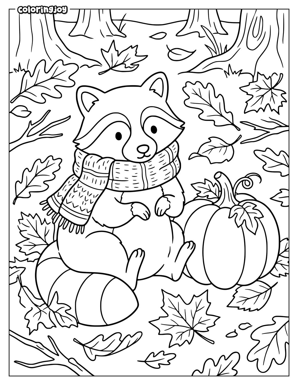 Raccoon Wearing Scarf Coloring Page