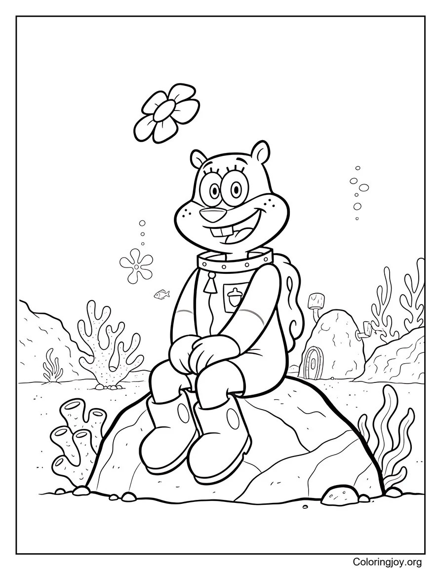Ready for karate, Sandy Cheeks shows her Texas strength in her suit.