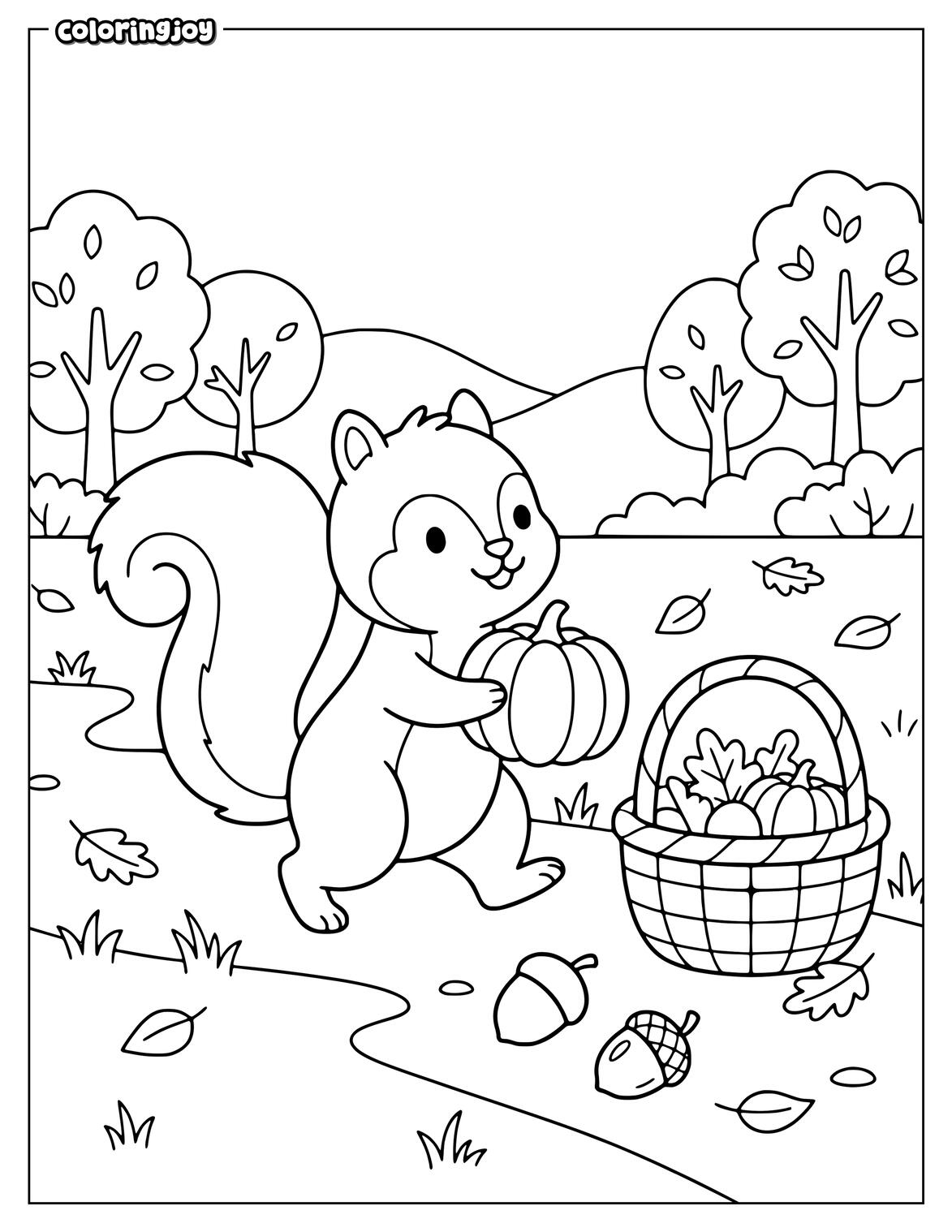 Happy Fox Autumn Coloring Page
