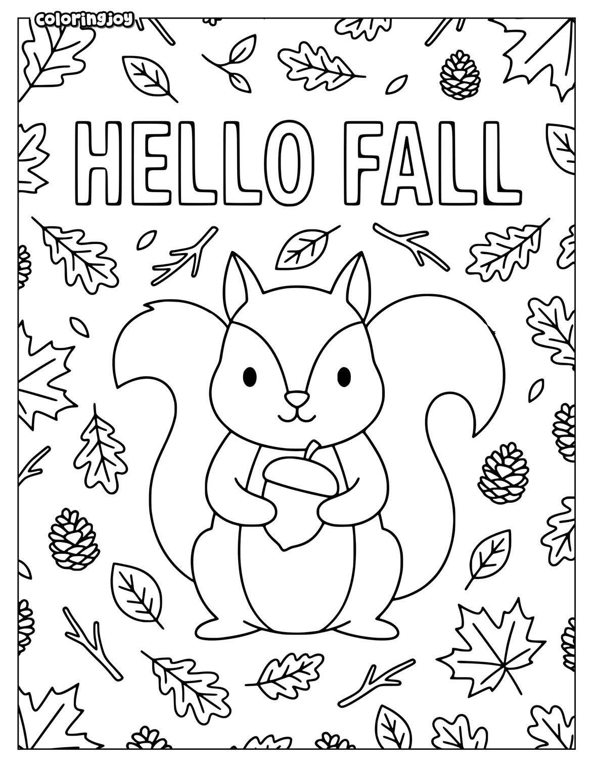 Hedgehog Taking Autumn Walk Coloring Page