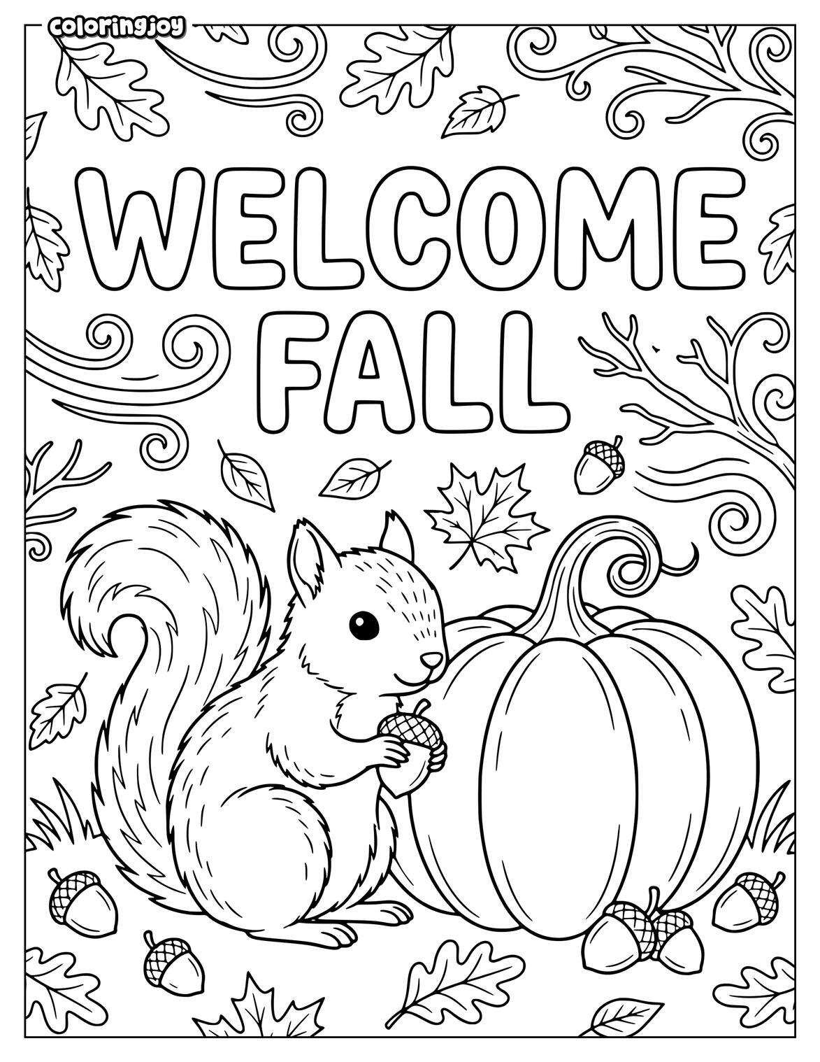 Animals Sitting Around Pumpkin Coloring Page