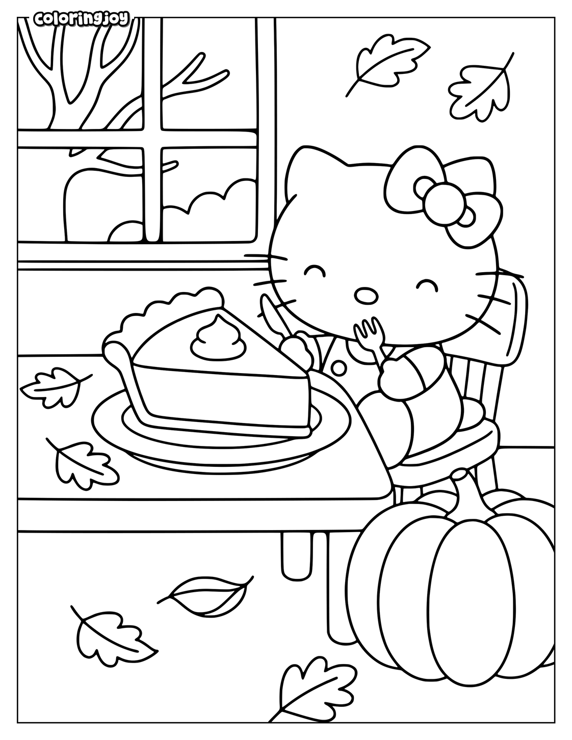 Hello Kitty Enjoying Pumpkin Pie at Thanksgiving.