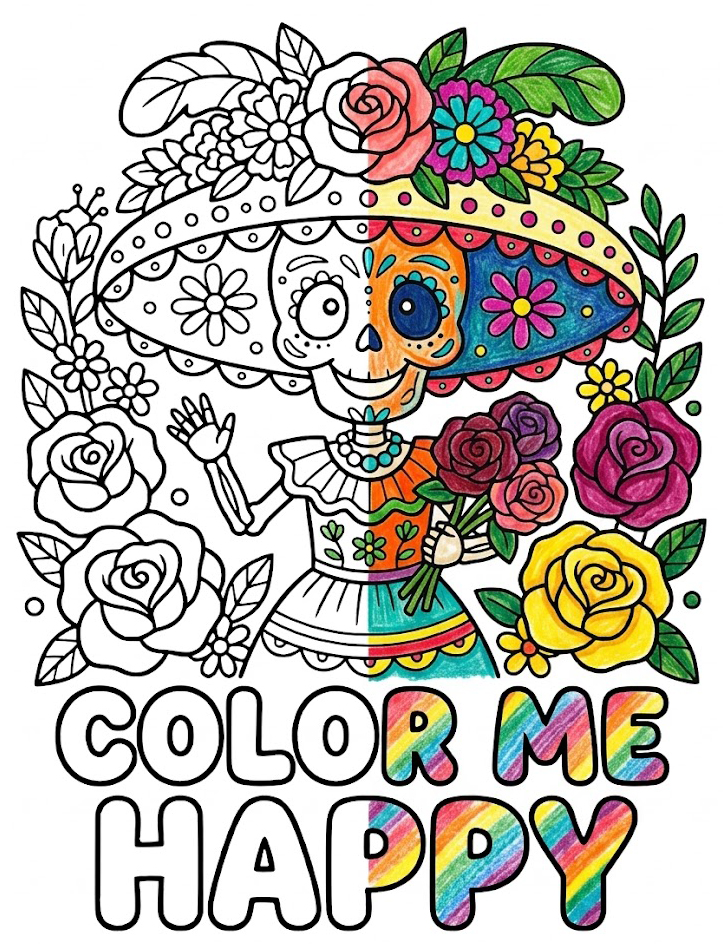 Day of the dead coloring pages (20 Free Printable PDFs)