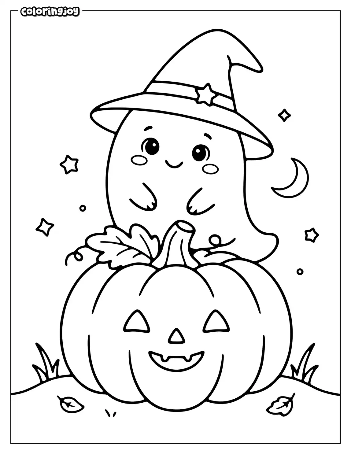 Ghost Peeking Behind a Pumpkin to Color