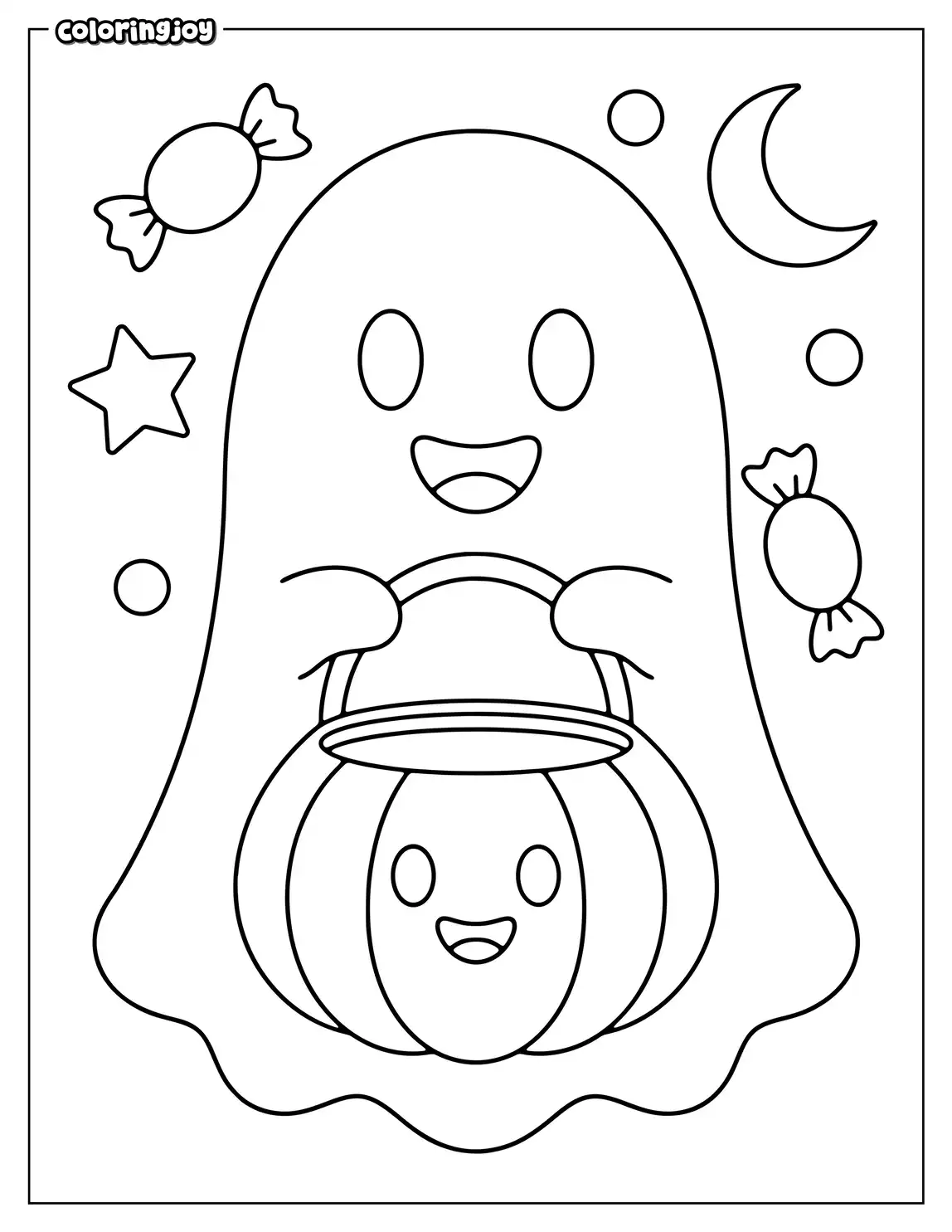 Ghost with a Trick-or-Treat Bag to Color